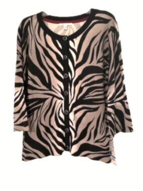 NWT JM Collection Zebra Print Cardigan with 3/4 Sleeve Women's Extra Large